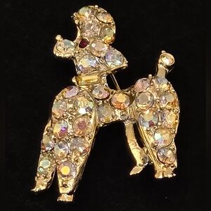 PELL Gold Tone Crystal Dog Brooch